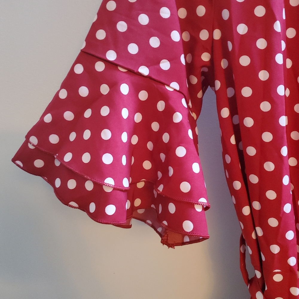 Wine Polka Dot Jumpsuit - Picture 3 of 10